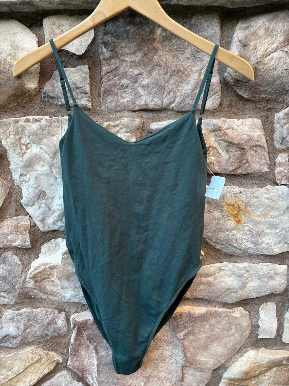 Free People Dark Green One Piece Bodysuit Women’s M Solid Strap NWT
